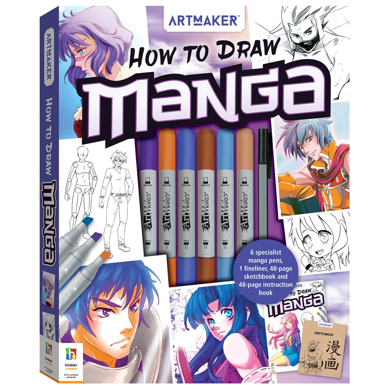 Art Maker: How to Draw Manga -Japanese Art Kit W/ Sketchbook, 6 Pens, Fineliner Markers